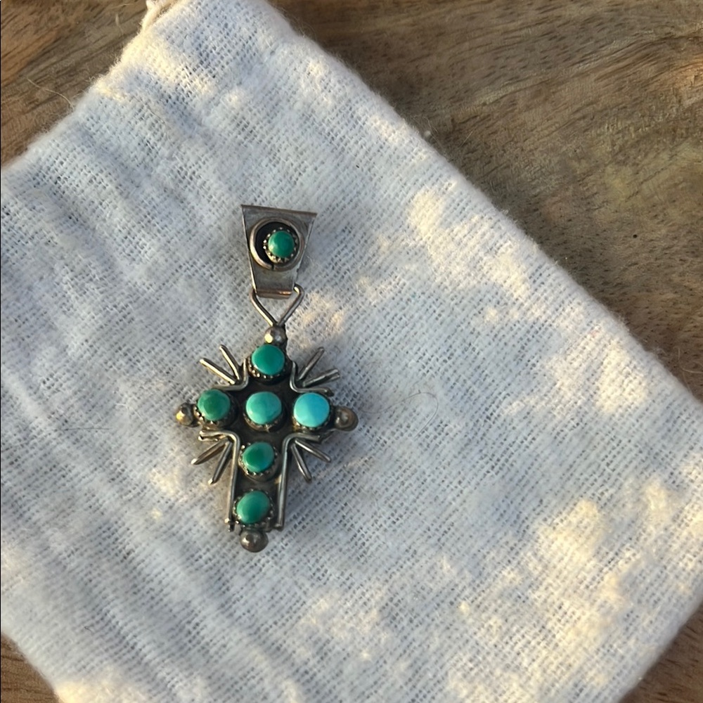 Reversible Turquoise & Coral Cross Pendant